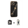 MARSİLYAN™- iPhone 14 Pro Max Kılıf Nova Işık Prime - Siyah Bilvis Hayalet Cam Ekran Koruyucu + PVD Metal Kamera Lens - TU