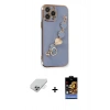 MARSİLYAN™- iPhone 14 Pro Max Kılıf Nova Işık Prime - Siyah Buffer Hayalet Cam Ekran Koruyucu + Gümüş Band Metal Kamera Lens