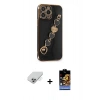 MARSİLYAN™- iPhone 14 Pro Max Kılıf Nova Işık Prime - Siyah Buffer Hayalet Cam Ekran Koruyucu + Gümüş Band Metal Kamera Lens