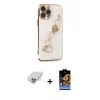MARSİLYAN™- iPhone 14 Pro Max Kılıf Nova Işık Prime - Siyah Buffer Hayalet Cam Ekran Koruyucu + Gümüş Band Metal Kamera Lens
