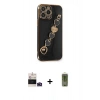 MARSİLYAN™- iPhone 14 Pro Max Kılıf Nova Işık Prime - Siyah Joko Magic 5D Hayalet Cam + Derin Mor Bilvis Titan Kamera Lens