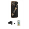 MARSİLYAN™- iPhone 14 Pro Max Kılıf Nova Işık Prime - Siyah Polymer Nano Ekran Koruyucu + Gümüş Raze Metal Kamera Lens