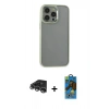 MARSİLYAN™- iPhone 14 Pro Max Kılıf Nova Işık Serisi - Siyah 18D Cam Ekran Koruyucu + Gümüş Raze Metal Kamera Lens