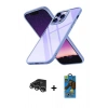 MARSİLYAN™- iPhone 14 Pro Max Kılıf Nova Işık Serisi - Siyah 18D Cam Ekran Koruyucu + Gümüş Raze Metal Kamera Lens