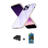 MARSİLYAN™- iPhone 14 Pro Max Kılıf Nova Işık Serisi - Siyah 18D Cam Ekran Koruyucu + Gümüş Raze Metal Kamera Lens