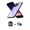 MARSİLYAN™- iPhone 14 Pro Max Kılıf Nova Işık Serisi - Siyah 3D Antistatik Cam Ekran Koruyucu + PVD Metal Kamera Lens - TU