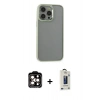MARSİLYAN™- iPhone 14 Pro Max Kılıf Nova Işık Serisi - Siyah Bilvis Hayalet Cam Ekran Koruyucu + Turuncu PVD Metal Kamera Lens