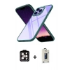 MARSİLYAN™- iPhone 14 Pro Max Kılıf Nova Işık Serisi - Siyah Bilvis Hayalet Cam Ekran Koruyucu + Turuncu PVD Metal Kamera Lens