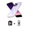 MARSİLYAN™- iPhone 14 Pro Max Kılıf Nova Işık Serisi - Siyah Bilvis Hayalet Cam Ekran Koruyucu + Turuncu PVD Metal Kamera Lens
