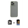 MARSİLYAN™- iPhone 14 Pro Max Kılıf Nova Işık Serisi - Siyah Buffer Hayalet Cam Ekran Koruyucu + PVD Metal Kamera Lens - TU