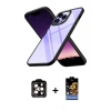 MARSİLYAN™- iPhone 14 Pro Max Kılıf Nova Işık Serisi - Siyah Buffer Hayalet Cam Ekran Koruyucu + PVD Metal Kamera Lens - TU