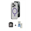 MARSİLYAN™- iPhone 14 Pro Max Kılıf Odak Form Özel Seri - Şeffaf Royal Nano Ekran Koruyucu + Turuncu PVD Metal Kamera Lens