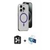MARSİLYAN™- iPhone 14 Pro Max Kılıf Odak Form Özel Seri - Siyah 3D Antistatik Cam Ekran Koruyucu + PVD Metal Kamera Lens - TU