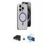 MARSİLYAN™- iPhone 14 Pro Max Kılıf Odak Form Özel Seri - Siyah 3D Antistatik Cam Ekran Koruyucu + Raze Metal Kamera Lens - GD