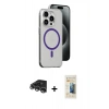 MARSİLYAN™- iPhone 14 Pro Max Kılıf Odak Form Özel Seri - Siyah 6D Mat Seramik Hayalet Nano Ekran Koruyucu + Gümüş Raze Metal Kamera Lens