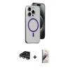 MARSİLYAN™- iPhone 14 Pro Max Kılıf Odak Form Özel Seri - Siyah Bilvis 3D Mat Cam Ekran Koruyucu + Raze Metal Kamera Lens - GS