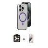 MARSİLYAN™- iPhone 14 Pro Max Kılıf Odak Form Özel Seri - Siyah Bilvis 3D Mat Cam Ekran Koruyucu + PVD Metal Kamera Lens - TU