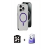 MARSİLYAN™- iPhone 14 Pro Max Kılıf Odak Form Özel Seri - Siyah Bilvis 5in1 5D Magic Hayalet Cam Ekran Koruyucu + PVD Metal Kamera Lens - TU