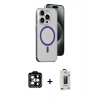 MARSİLYAN™- iPhone 14 Pro Max Kılıf Odak Form Özel Seri - Siyah Bilvis Hayalet Cam Ekran Koruyucu + PVD Metal Kamera Lens - TU