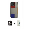 MARSİLYAN™- iPhone 14 Pro Max Kılıf Odak Klasik Serisi - Şeffaf Pasifik Cam Ekran Koruyucu + Turuncu PVD Metal Kamera Lens