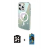 MARSİLYAN™- iPhone 14 Pro Max Kılıf Odak Modern Serisi - Siyah 18D Cam Ekran Koruyucu + Turuncu PVD Metal Kamera Lens