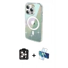 MARSİLYAN™- iPhone 14 Pro Max Kılıf Odak Modern Serisi - Siyah 3D Antistatik Cam Ekran Koruyucu + PVD Metal Kamera Lens - TU