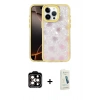 MARSİLYAN™- iPhone 14 Pro Max Kılıf Odak Prime - Şeffaf Pasifik Cam Ekran Koruyucu + PVD Metal Kamera Lens - TU