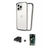 MARSİLYAN™- iPhone 14 Pro Max Kılıf Pusula Asil Koleksiyonu - Şeffaf 360 Full Body Arka Koruyucu + Gümüş Raze Metal Kamera Lens