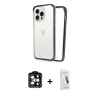 MARSİLYAN™- iPhone 14 Pro Max Kılıf Pusula Asil Koleksiyonu - Şeffaf Pasifik Cam Ekran Koruyucu + Turuncu PVD Metal Kamera Lens