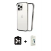 MARSİLYAN™- iPhone 14 Pro Max Kılıf Pusula Asil Koleksiyonu - Şeffaf Pasifik Cam Ekran Koruyucu + Turuncu PVD Metal Kamera Lens