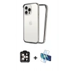MARSİLYAN™- iPhone 14 Pro Max Kılıf Pusula Asil Koleksiyonu - Siyah 3D Antistatik Cam Ekran Koruyucu + PVD Metal Kamera Lens - TU