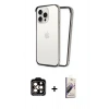 MARSİLYAN™- iPhone 14 Pro Max Kılıf Pusula Asil Koleksiyonu - Siyah Bilvis 3D Mat Cam Ekran Koruyucu + PVD Metal Kamera Lens - TU