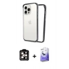 MARSİLYAN™- iPhone 14 Pro Max Kılıf Pusula Asil Koleksiyonu - Siyah Bilvis 5in1 5D Magic Hayalet Cam Ekran Koruyucu + Turuncu PVD Metal Kamera Lens