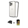 MARSİLYAN™- iPhone 14 Pro Max Kılıf Pusula Asil Koleksiyonu - Siyah Buffer Cam Ekran Koruyucu + Raze Metal Kamera Lens - GS