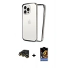 MARSİLYAN™- iPhone 14 Pro Max Kılıf Pusula Asil Koleksiyonu - Siyah Buffer Hayalet Cam Ekran Koruyucu + Gold Raze Metal Kamera Lens