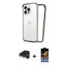 MARSİLYAN™- iPhone 14 Pro Max Kılıf Pusula Asil Koleksiyonu - Siyah Buffer Hayalet Cam Ekran Koruyucu + Gümüş Raze Metal Kamera Lens