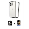 MARSİLYAN™- iPhone 14 Pro Max Kılıf Pusula Asil Koleksiyonu - Siyah Buffer Hayalet Cam Ekran Koruyucu + Turuncu PVD Metal Kamera Lens