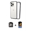 MARSİLYAN™- iPhone 14 Pro Max Kılıf Pusula Asil Koleksiyonu - Siyah Buffer Hayalet Cam Ekran Koruyucu + Turuncu PVD Metal Kamera Lens