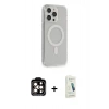 MARSİLYAN™- iPhone 14 Pro Max Kılıf Pusula Çizgi Koleksiyonu - Şeffaf Pasifik Cam Ekran Koruyucu + PVD Metal Kamera Lens - TU
