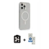 MARSİLYAN™- iPhone 14 Pro Max Kılıf Pusula Çizgi Koleksiyonu - Şeffaf Royal Nano Ekran Koruyucu + PVD Metal Kamera Lens - TU