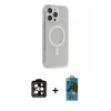MARSİLYAN™- iPhone 14 Pro Max Kılıf Pusula Çizgi Koleksiyonu - Siyah 18D Cam Ekran Koruyucu + PVD Metal Kamera Lens - TU