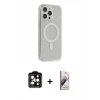 MARSİLYAN™- iPhone 14 Pro Max Kılıf Pusula Çizgi Koleksiyonu - Siyah Bilvis 3D Mat Cam Ekran Koruyucu + PVD Metal Kamera Lens - TU