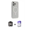 MARSİLYAN™- iPhone 14 Pro Max Kılıf Pusula Çizgi Koleksiyonu - Siyah Bilvis 5in1 3D Magic Cam Ekran Koruyucu + PVD Metal Kamera Lens - TU