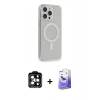MARSİLYAN™- iPhone 14 Pro Max Kılıf Pusula Çizgi Koleksiyonu - Siyah Bilvis 5in1 5D Magic Hayalet Cam Ekran Koruyucu + PVD Metal Kamera Lens - TU