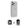 MARSİLYAN™- iPhone 14 Pro Max Kılıf Pusula Çizgi Koleksiyonu - Siyah Buffer Hayalet Cam Ekran Koruyucu + PVD Metal Kamera Lens - TU
