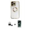 MARSİLYAN™- iPhone 14 Pro Max Kılıf Pusula Form - Şeffaf 360 Full Body Arka Koruyucu + Bilvis Titan Kamera Lens - GD