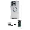MARSİLYAN™- iPhone 14 Pro Max Kılıf Pusula Form - Şeffaf 360 Full Body Arka Koruyucu + Bilvis Titan Kamera Lens - GD