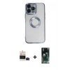 MARSİLYAN™- iPhone 14 Pro Max Kılıf Pusula Form - Şeffaf 360 Full Body Arka Koruyucu + Bilvis Titan Kamera Lens - SH