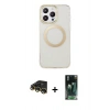 MARSİLYAN™- iPhone 14 Pro Max Kılıf Pusula Form - Şeffaf 360 Full Body Arka Koruyucu + Raze Metal Kamera Lens - GD