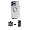 MARSİLYAN™- iPhone 14 Pro Max Kılıf Pusula Form - Şeffaf 360 Full Body Arka Koruyucu + PVD Metal Kamera Lens - TU